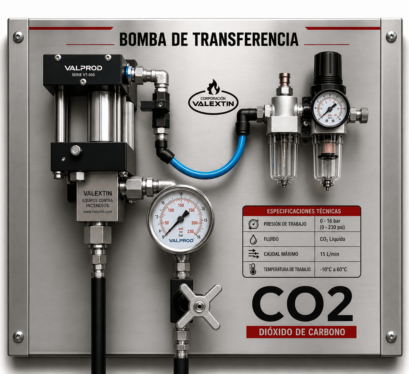 BOMBA DE TRANSFERENCIA DE CO2 CON BASE PARA PARED NEUMATICO MODELO BTCO2-2
