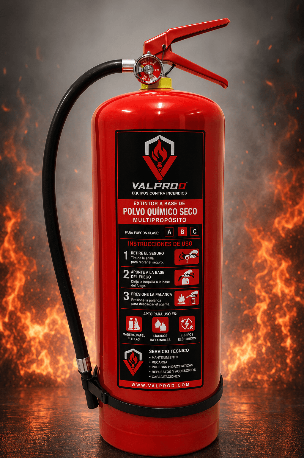 P9-01 EXTINTOR PQS ABC 9 KG. PARA CONTENER POLVO QUIMICOS SECO